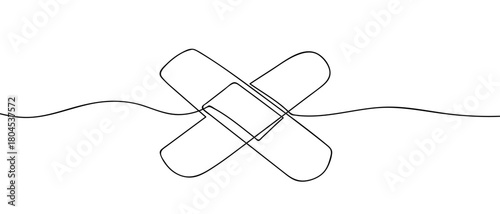 Wound plaster in one continuous line simple linear style. Editable stroke.