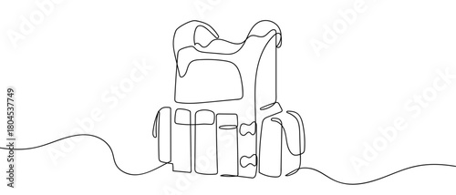 Bulletproof vest in one continuous line simple linear style. Editable stroke.