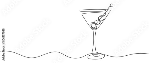 Martini in one continuous line simple linear style. Editable stroke.