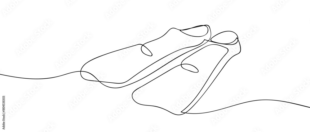 Obraz premium Diving fins in one continuous line simple linear style. Editable stroke.