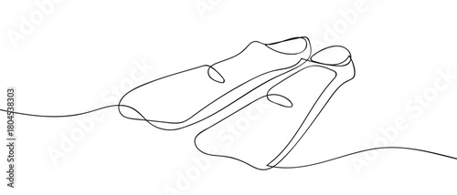 Diving fins in one continuous line simple linear style. Editable stroke.