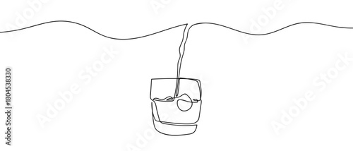 Liquor is being poured into glasses in one continuous stream. simple linear style. Editable stroke.