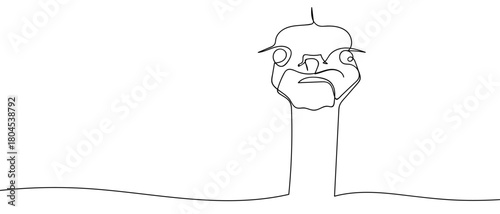 Ostrich head in one continuous line simple linear style. Editable stroke.
