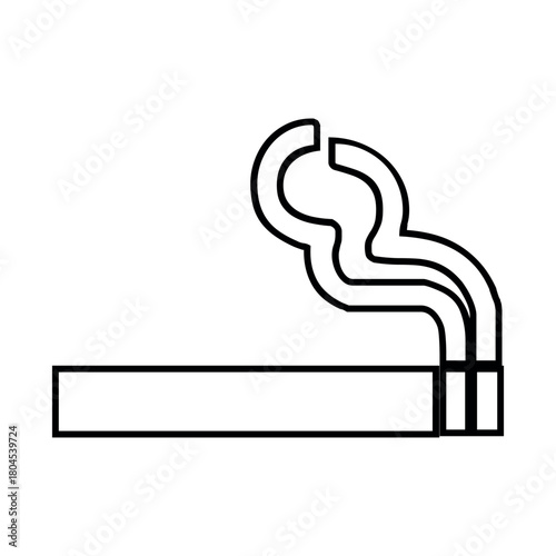 A simple black and white outline drawing of a cigarette with smoke on a white background vector art