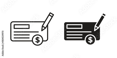 Money check icon symbol. Illustration for web and mobile app. Line and solid style