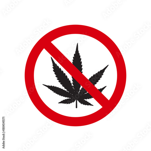 No marijuana allowed sign with red prohibition circle, Prohibited drugs template vector