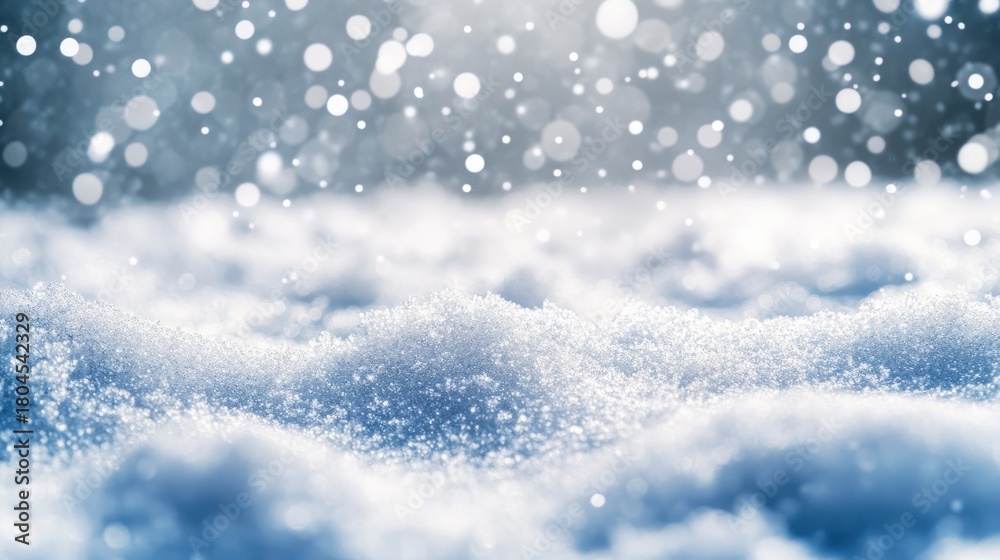 Fototapeta premium Snowy Landscape with Falling Snowflakes and Glimmering Light Creating a Magical Winter Wonderland Atmosphere on the Ground