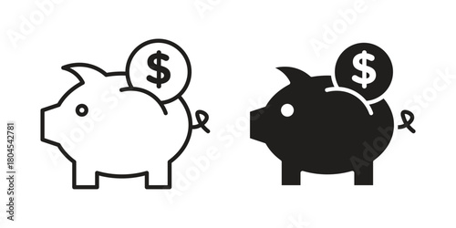 Piggy bank icon symbol. Illustration for web and mobile app. Line and solid style