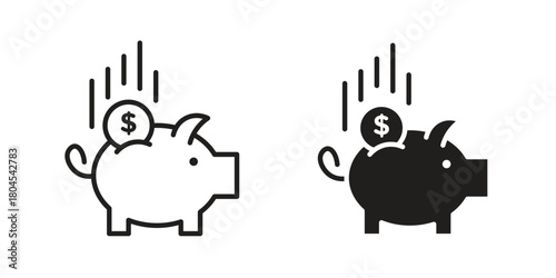 Piggy bank icon symbol. Illustration for web and mobile app. Line and solid style