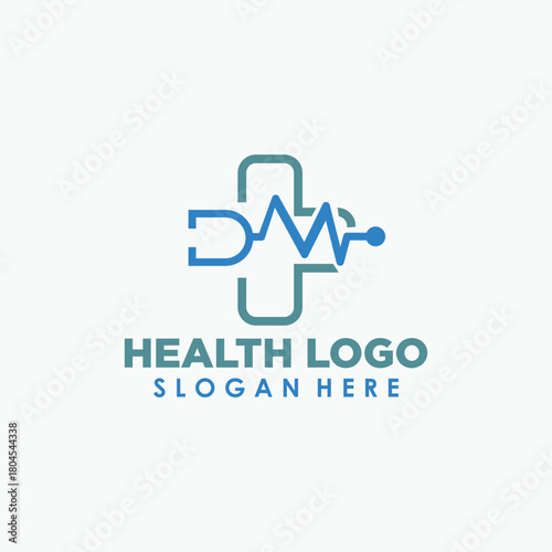 stethoscope and cross health logo design template, health icon design