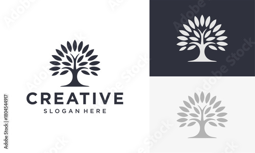 Tree of Life Family vector logo design, branches, Leaves Roots Oak Banyan Tree
