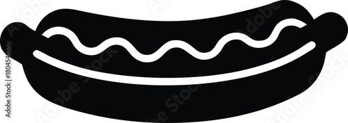 Delicious hot dog food icon. Fast food sausage bun silhouette.