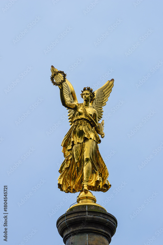Fototapeta premium Close up of Victoria the Roman goddess of victory, on top of the Hakenberg Victory Column near Fehrbellin