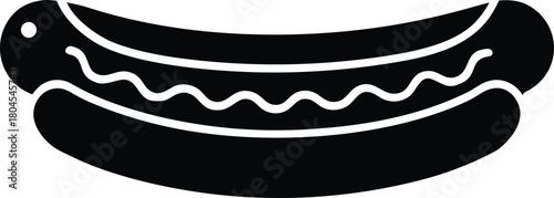 Hot dog silhouette vector icon. Sausage in bun food symbol.