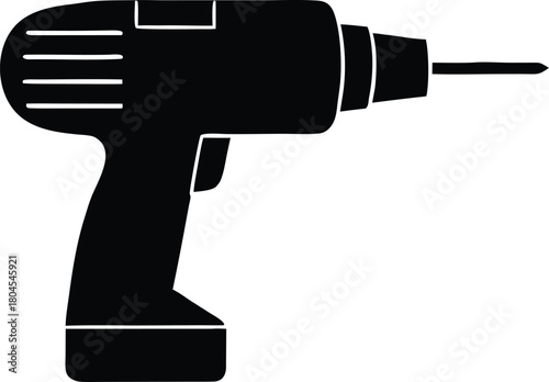 Simple electric screwdriver icon. Handheld repair drill vector silhouette.