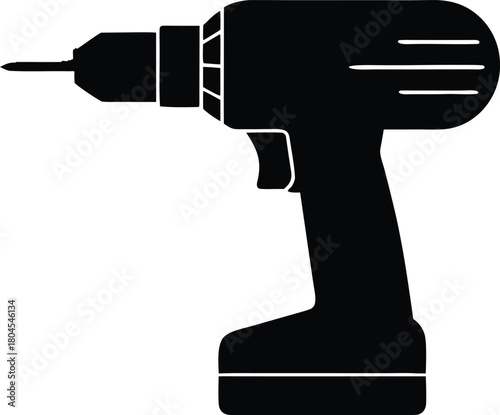 Isolated electric screwdriver silhouette. Automatic screw gun vector graphic.