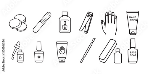 Hand and Nail Grooming Line Icon Set