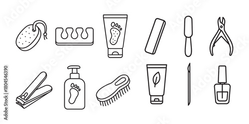 Foot Care and Pedicure Hygienic Tools Line Icons