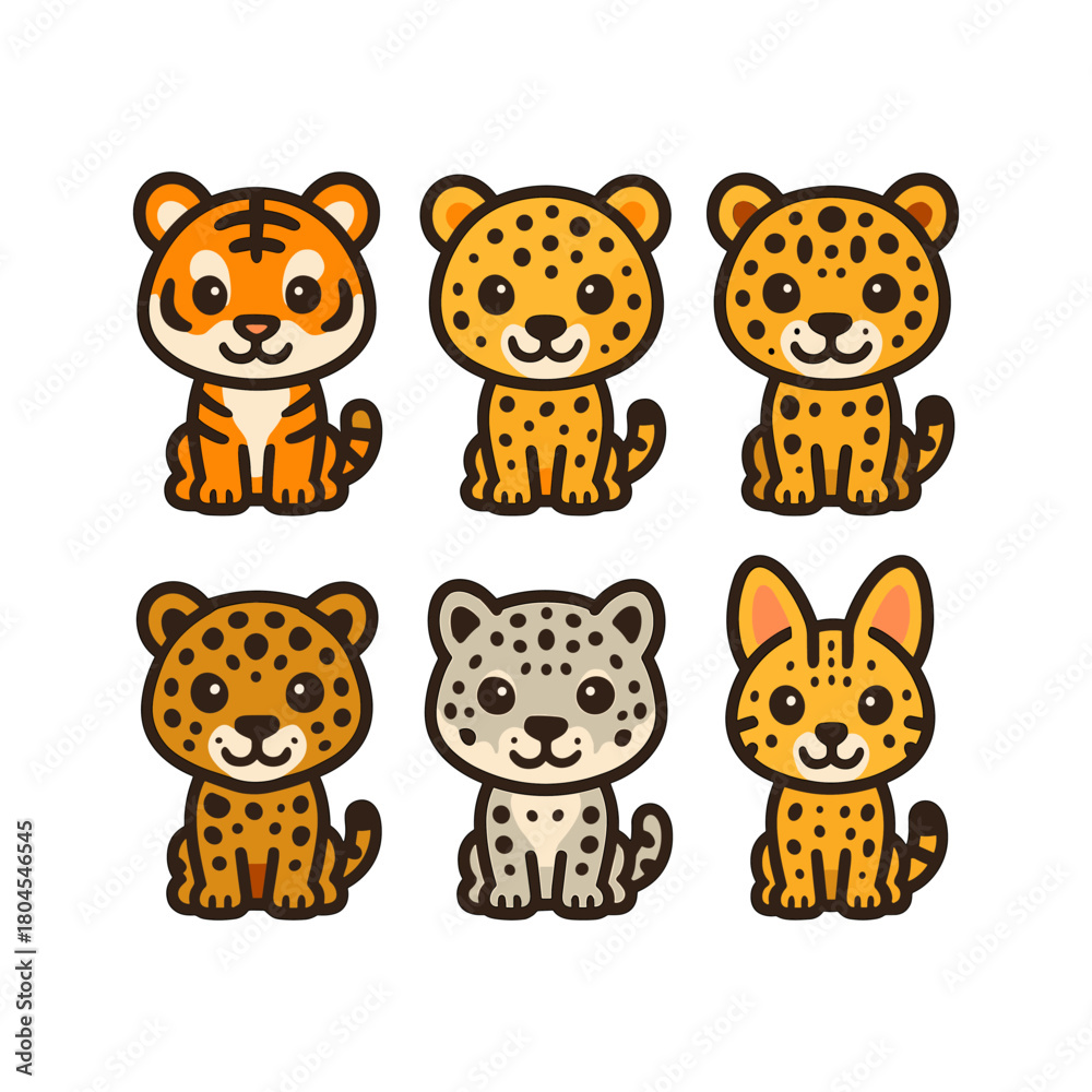 Fototapeta premium Cute Wild Cat Characters Vector Set