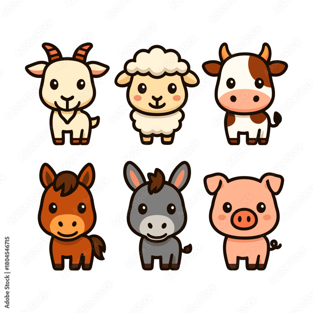 Fototapeta premium Cute Farm Animals Cartoon Collection