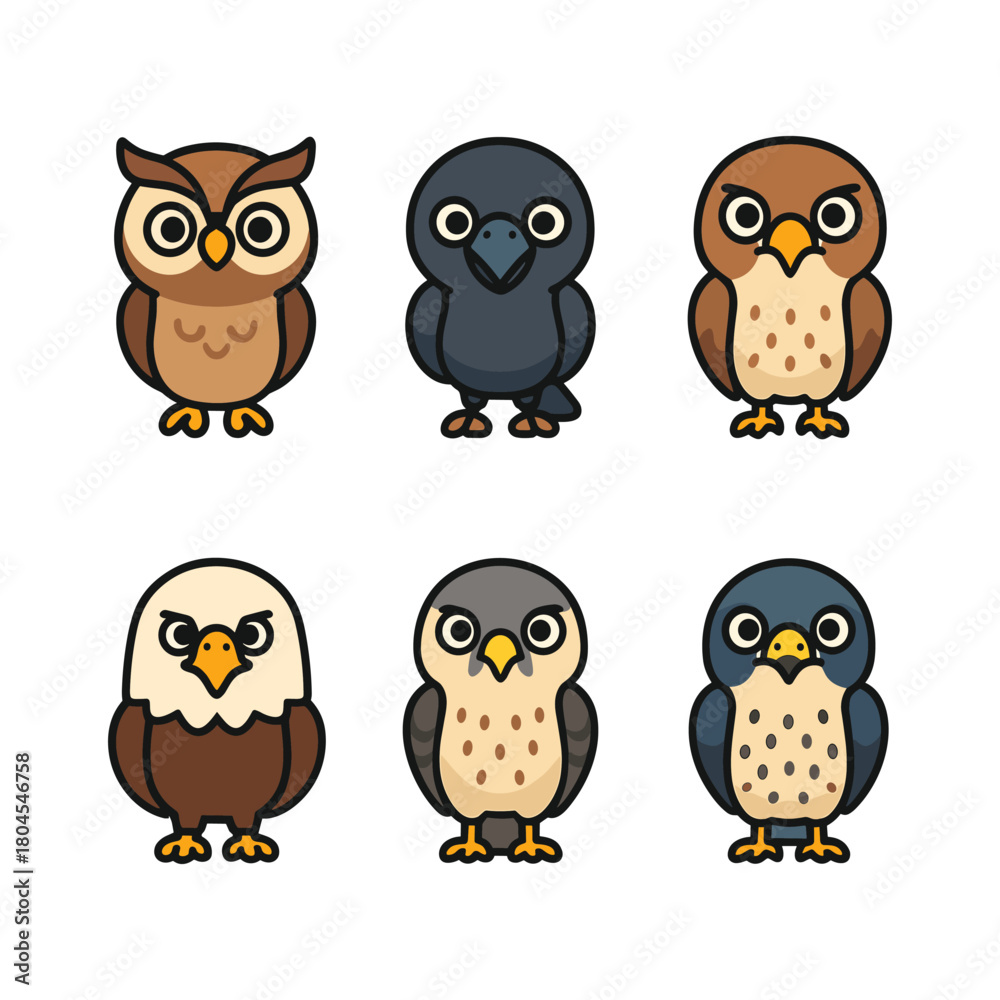 Fototapeta premium Cute Birds of Prey Vector Icons