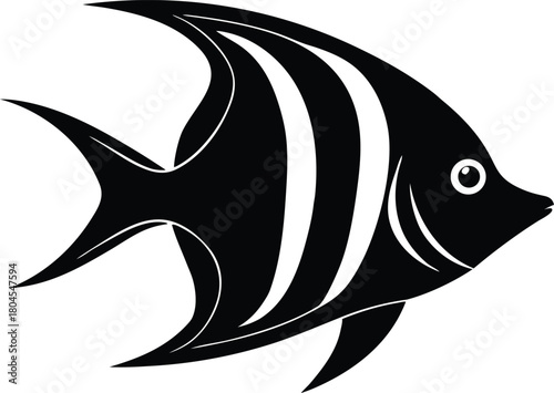 Isolated angelfish silhouette. Exotic marine fish vector graphic.