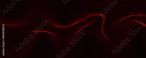 Abstract background with lines. Vector banner with waves. Background for poster, card, brochure, booklet, flyer. Geometric element for design. Red and black gradient. Black Friday banner
