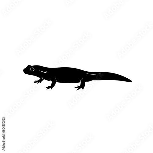 Simple black silhouette illustration of a salamander or newt, viewed from the side on a plain white background.