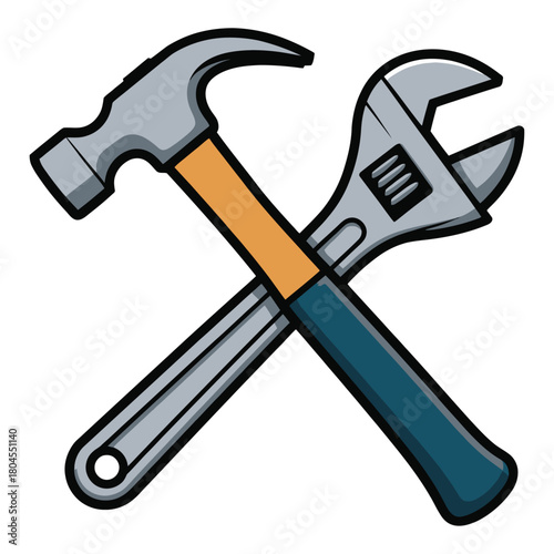A set of construction tools (hammer, wrench), vector style, transparent background.