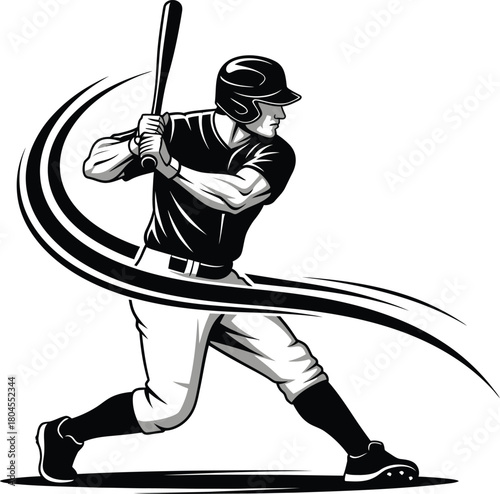 Baseball player vector illustration swing batter sport athlete design eps silhouette