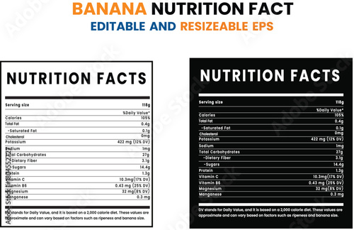 nutrion, banana nutrition facts, nutrition facts label, nutrition label maker,, Nutrition Facts, Label , Supplement Facts, Nutrition label, Editable and Resizable Food Nutrition Template