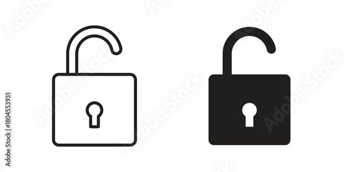 Unlock icon symbol. Illustration for web and mobile app. Line and solid style