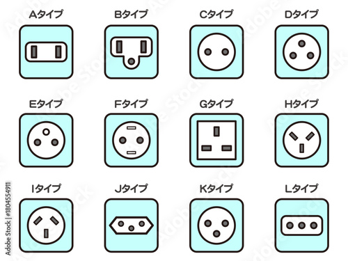 様々な種類の世界のコンセントのイラスト素材セット