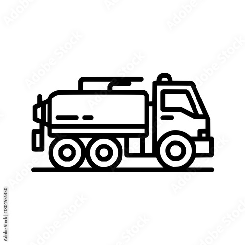 Septic tank truck vector icon illustration, sewage truck, sanitation truck, waste removal truck, line art style