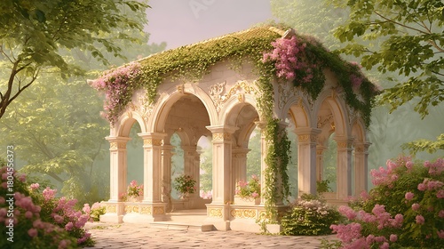 Serene and romantic scene, Beautiful classical pavilion in garden