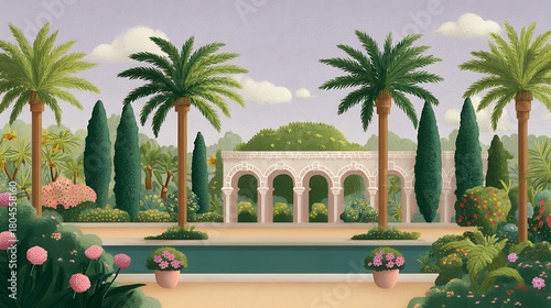 Serene and romantic scene, Beautiful classical pavilion in garden