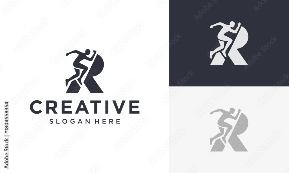 Naklejka premium vector logo of initial r and person