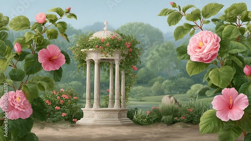 Serene and romantic scene, Beautiful classical pavilion in garden