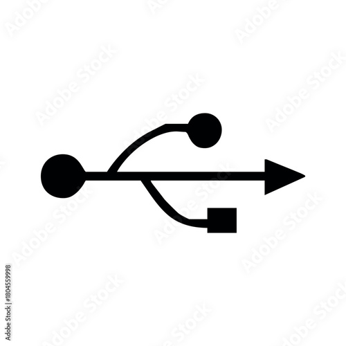 Illustration of a black usb symbol on a white background with a simple and minimalist design style