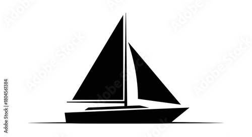 A simple black silhouette of a sailboat with two sails, depicted as a graphic icon on a white background.