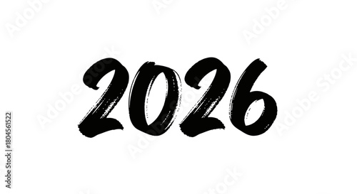 A stylized, hand-painted brush stroke graphic displaying the year 2026 in bold black numbers on a white background.