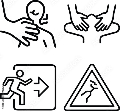 WebColorful First Aid, CPR, Choking Rescue, Heimlich Maneuver, and Emergency Life Support Vector Icons Set