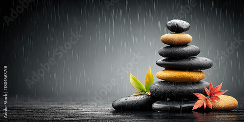 Wet stones glistening in lo...