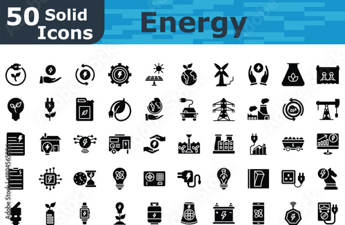 Energy Banner icons set bold stoke line style icons 