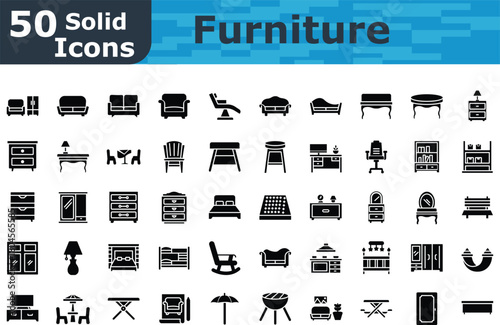 Furniture Banner icons set bold stoke line style icons 