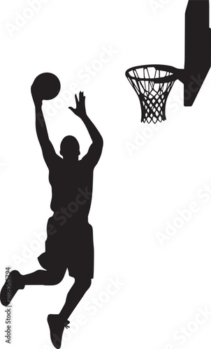 Dynamic silhouette of a basketball player dunking on a hoop