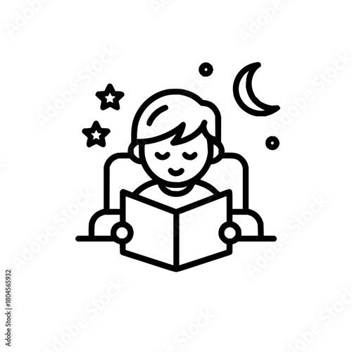 Child reading bedtime story book illustration vector graphic for children literature and learning 100