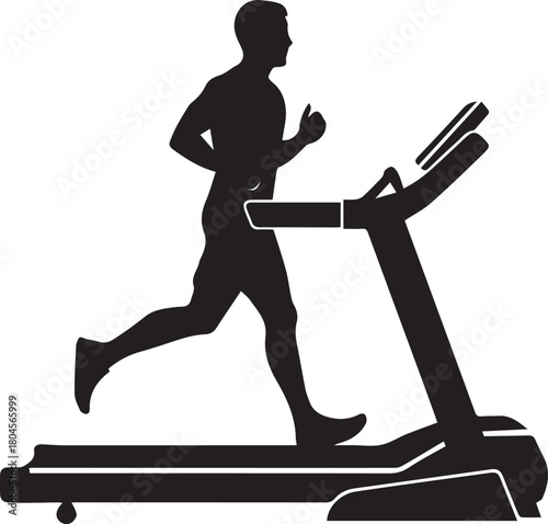 Athletic man silhouette running on treadmill for fitness and healthy lifestyle