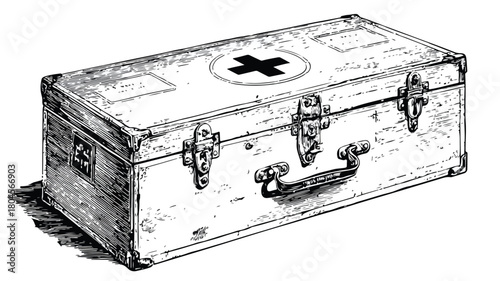 Professional Black and White Image of Medical Tool Box with Cross
