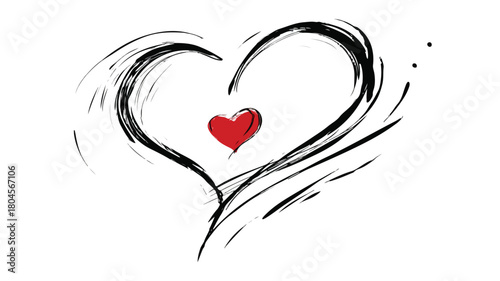 Heart with Red Heart in Black and White - Emotional Love Contrast Image